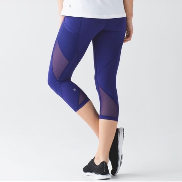 lululemon athletica Pants - Lululemon Fast As Light Crop Leggings with Mesh Details in Emperor Blue - size 4